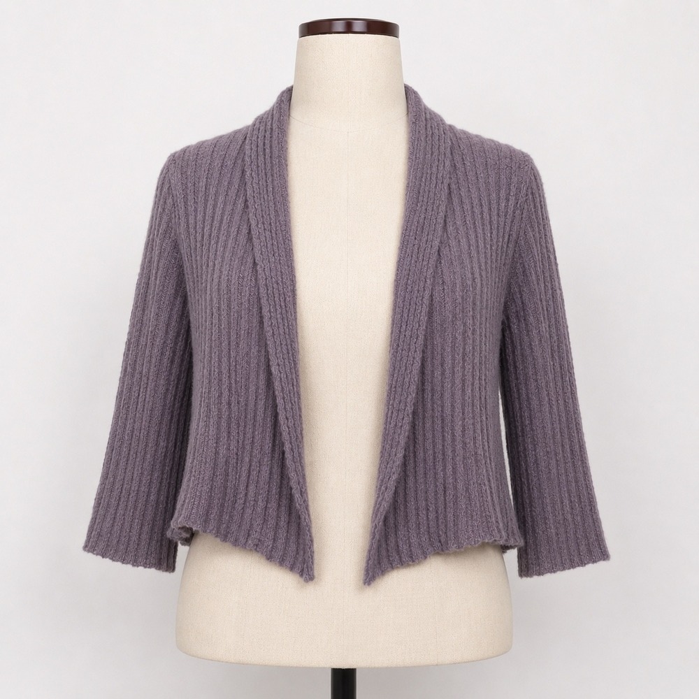 Eileen Fisher Italian Mohair Blend Ribbed Open Front Cardigan 3/4 Sleeve S‎